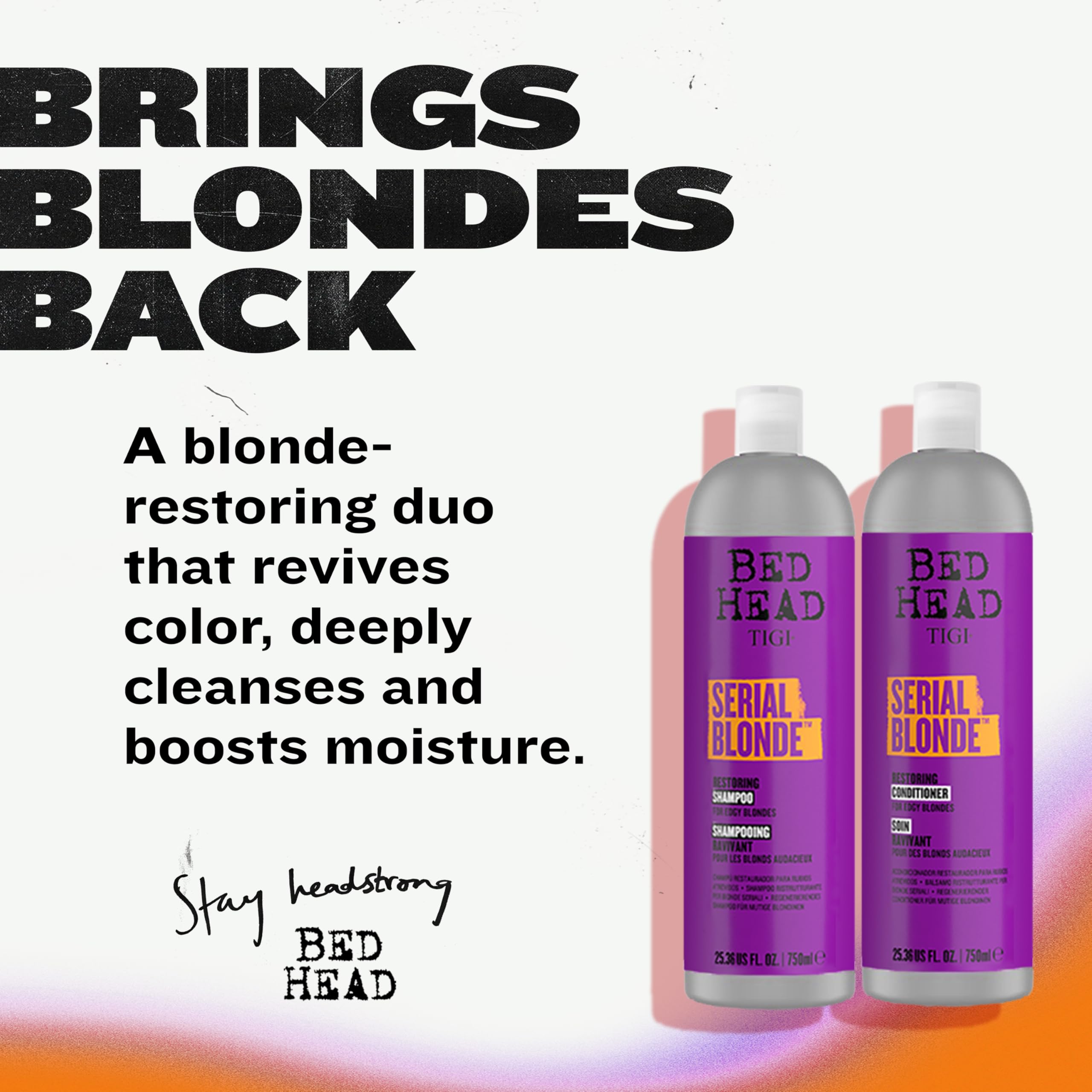 TIGI Bed Head Serial Blonde duo packaging showcases salon quality blonde care at home.