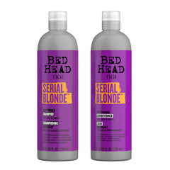TIGI Bed Head Serial Blonde restoring shampoo bottle for color revival and strength.
