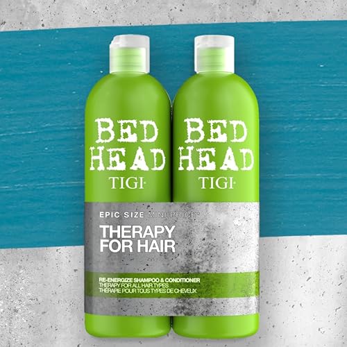 TIGI Bed Head Urban Antidotes Re-Energize Shampoo bottle side label highlighting colour-safe formula