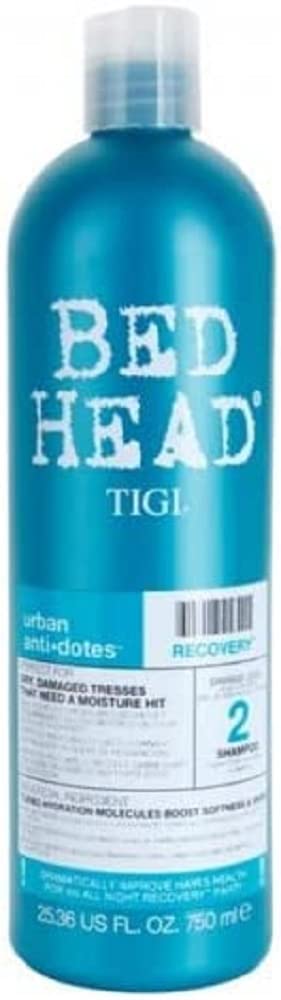 TIGI Bed Head Urban Anti+dotes Recovery Shampoo bottle pour for hydration and shine.