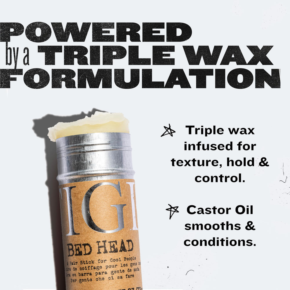 TIGI Bed Head Wax Stick castor oil conditions hair and fights frizz.