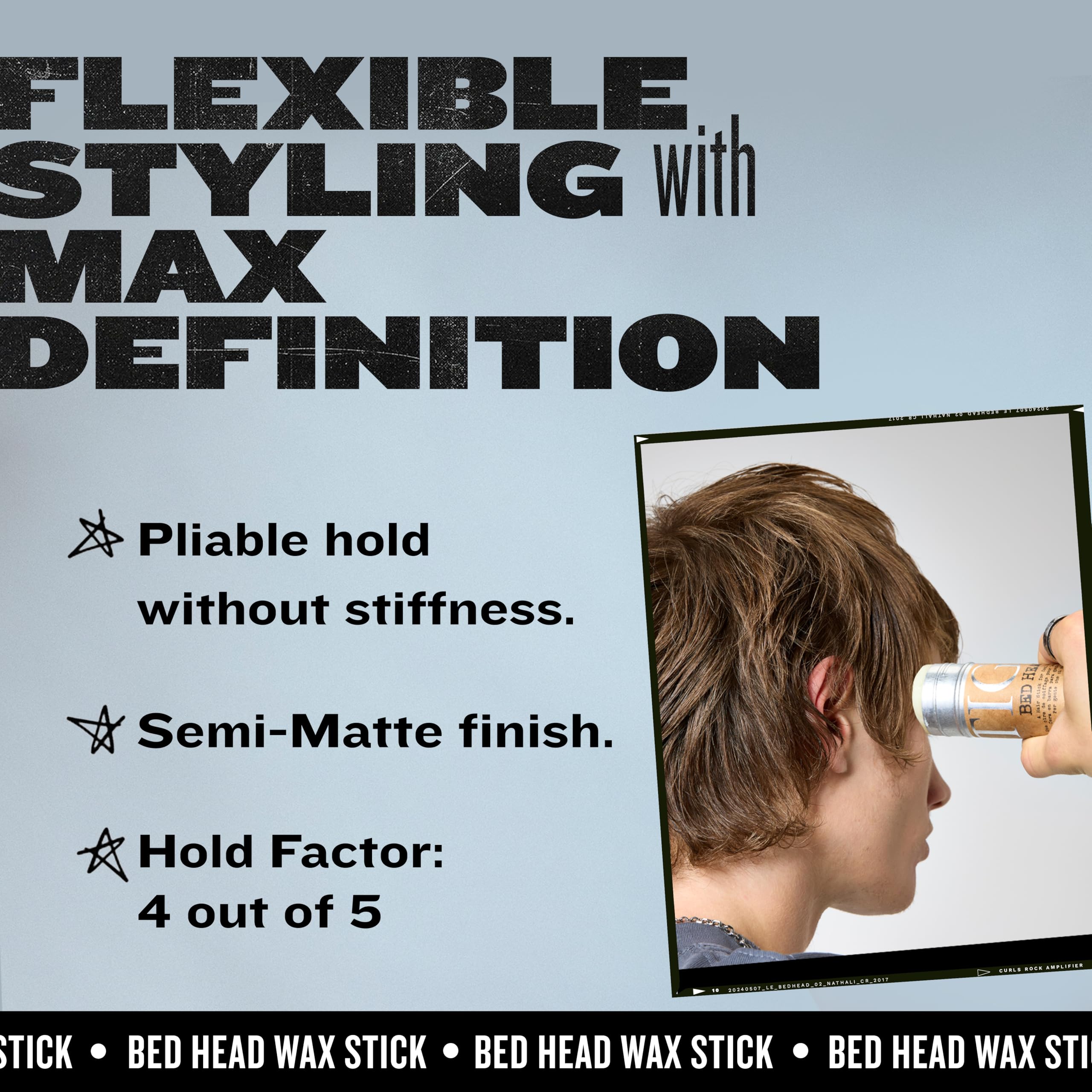 TIGI Bed Head Wax Stick non-sticky hold for reworkable styling.