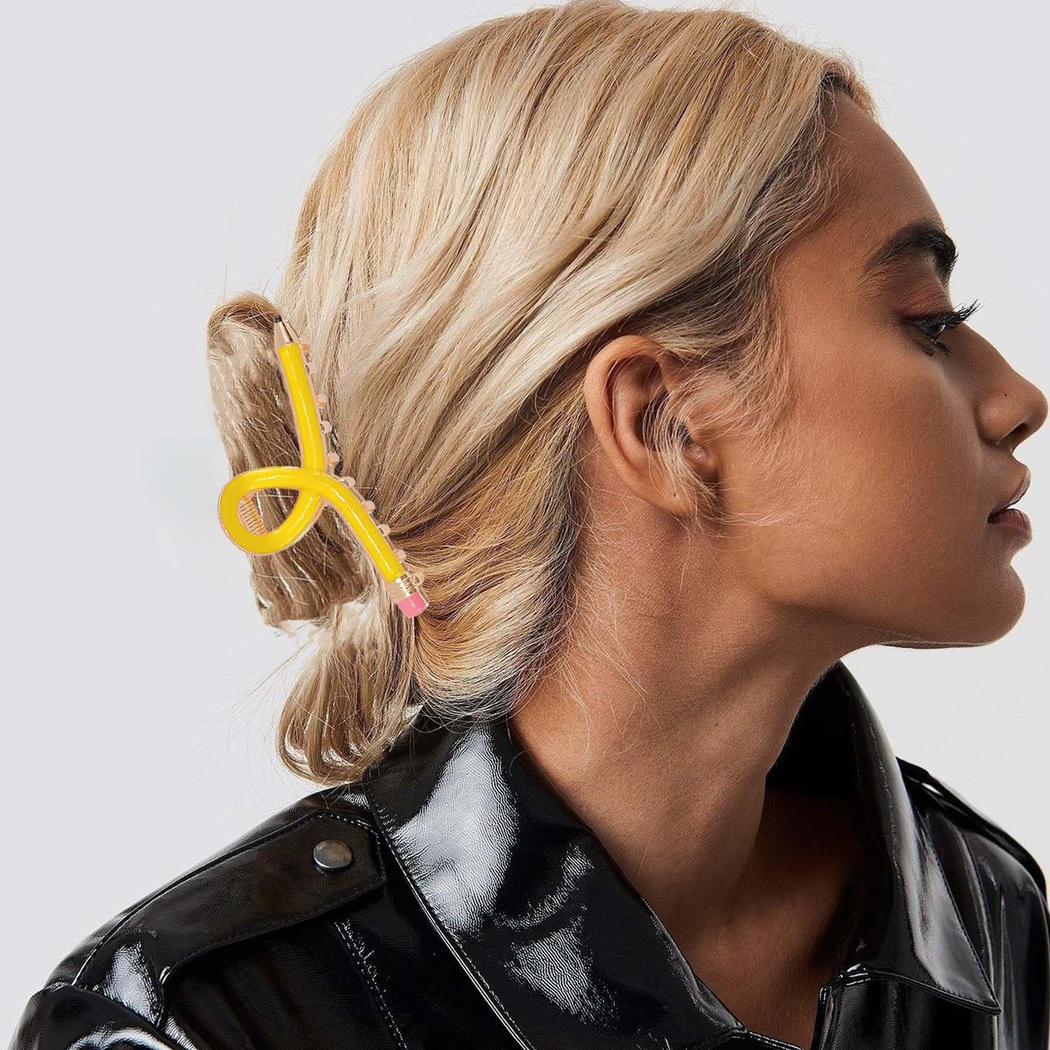 Tihebax pencil hair clip pink acrylic brings style and secure hold for classroom moments