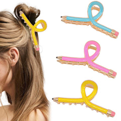 Tihebax pencil hair clip yellow acrylic secures a messy bun with playfulness