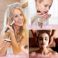 Tihebax spa microfiber headband side view with secure fit during skincare.