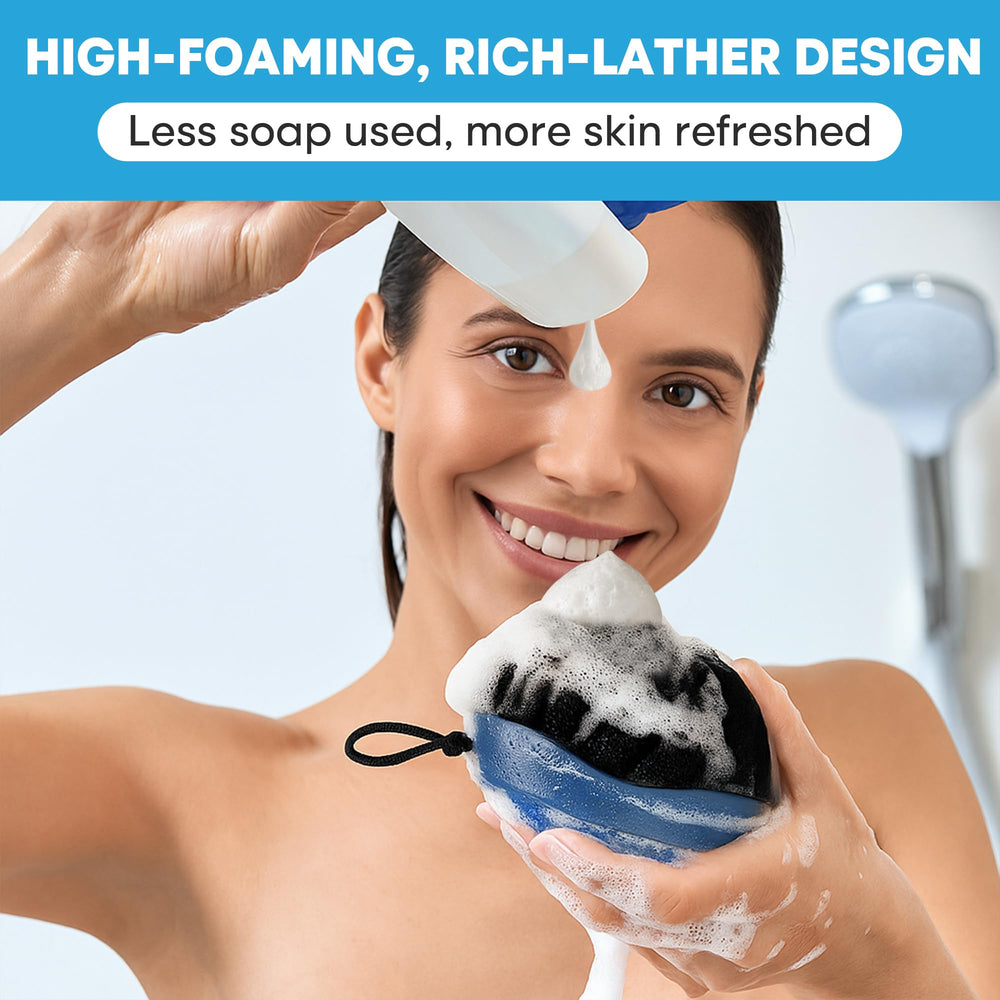 Tilcare ergonomic grip keeps the scrubber secure in wet hands.