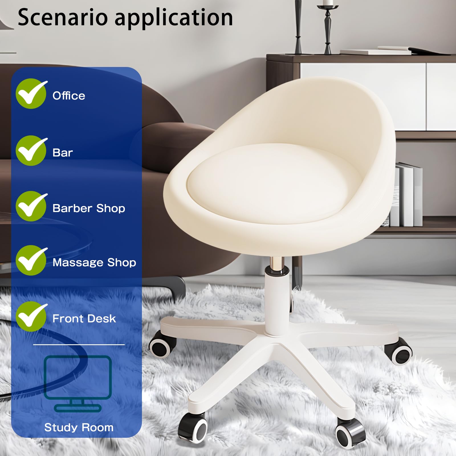 Timbertouch rolling stool height adjustment lever enables tailored seating