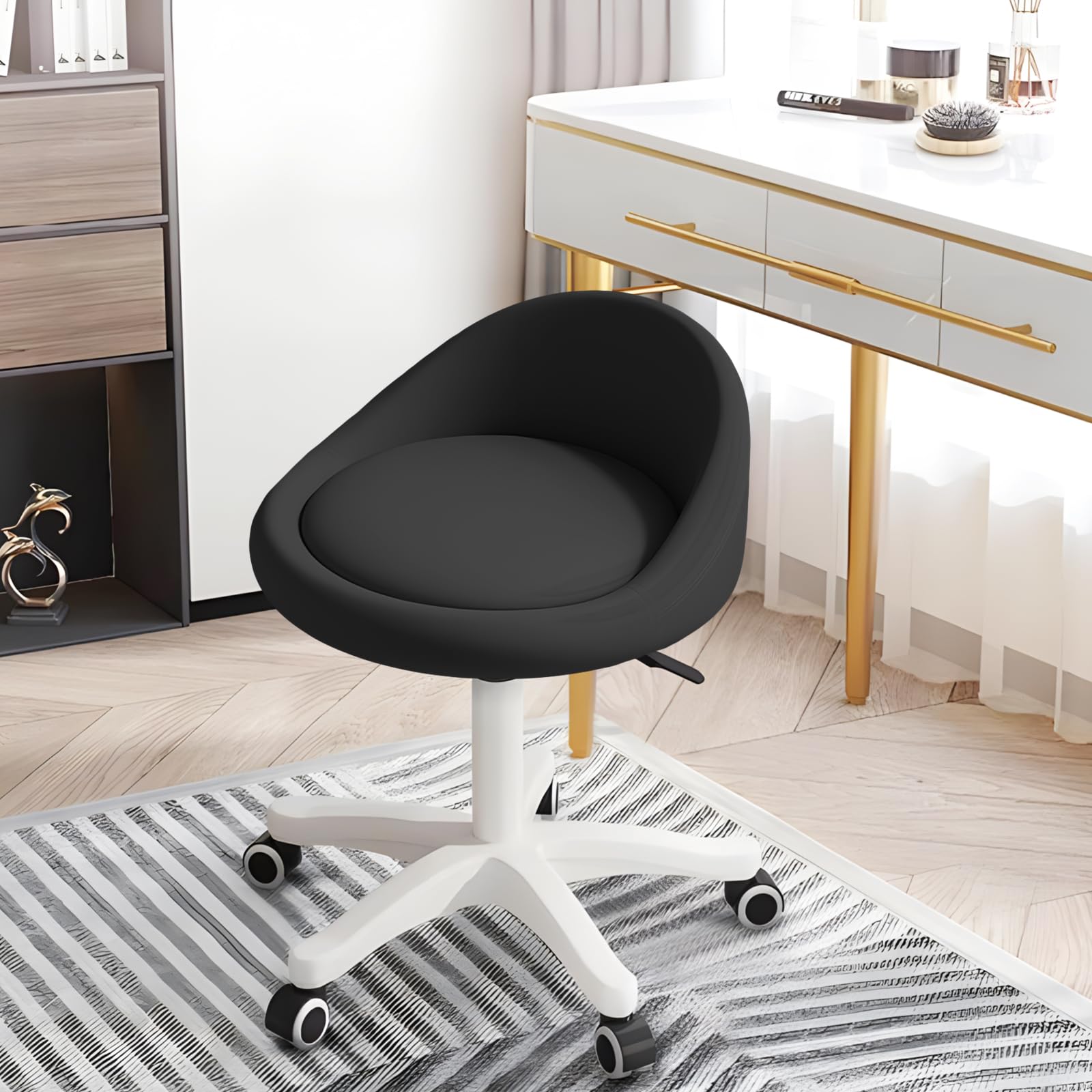 Timbertouch Rolling Stool features a modern minimalist look that blends with décor.