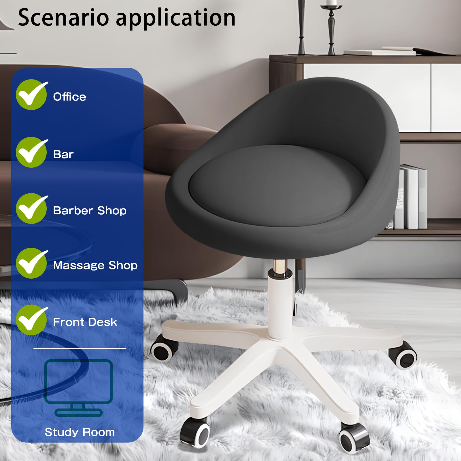 Timbertouch Rolling Stool ultra-quiet wheels move smoothly on any flooring.