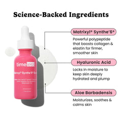 Timeless Skin Care Matrixyl Synthe’6 Serum label closeup shows concentrated 2% peptide