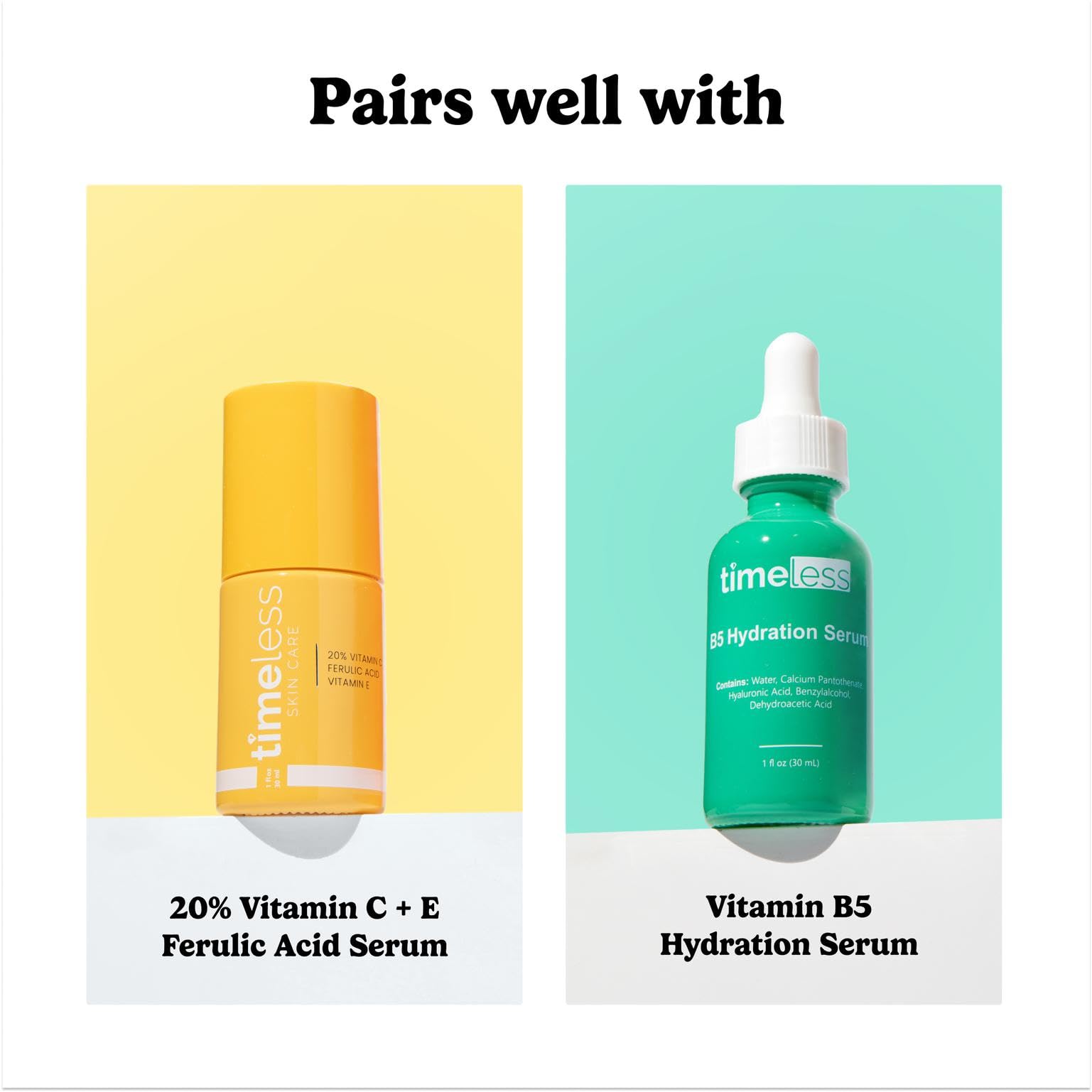 Timeless Skin Care packaging flatlay communicates compact travel-friendly skincare ritual