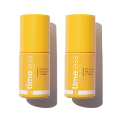 Timeless Skin Care vitamin C serum bottle emphasizing antioxidant formula for even tone.