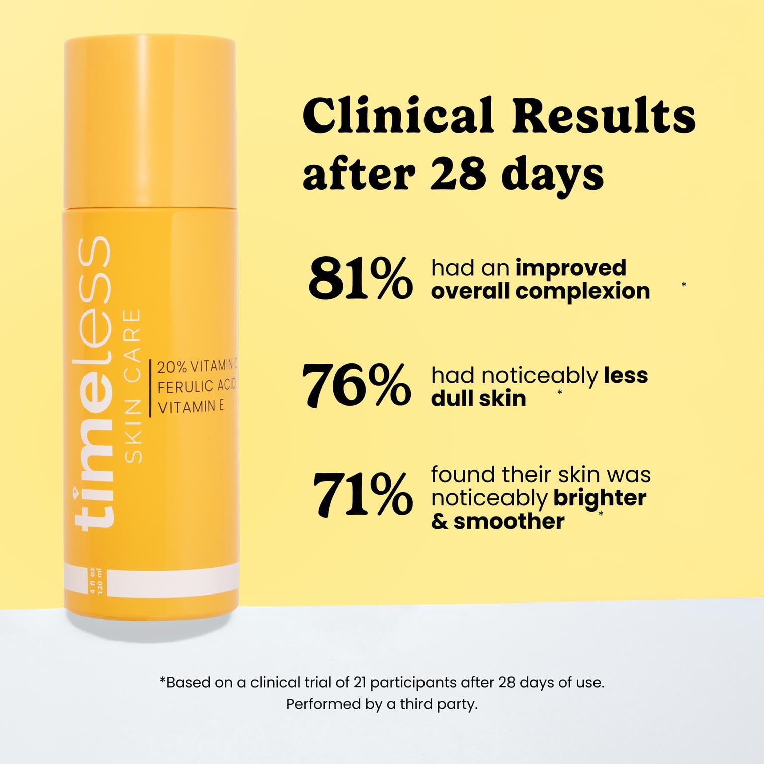 Timeless Skin Care vitamin C serum label emphasizes fragrance-free formulation.