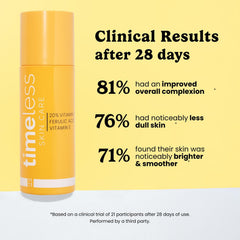 Timeless Skin Care vitamin C serum label emphasizes fragrance-free formulation.