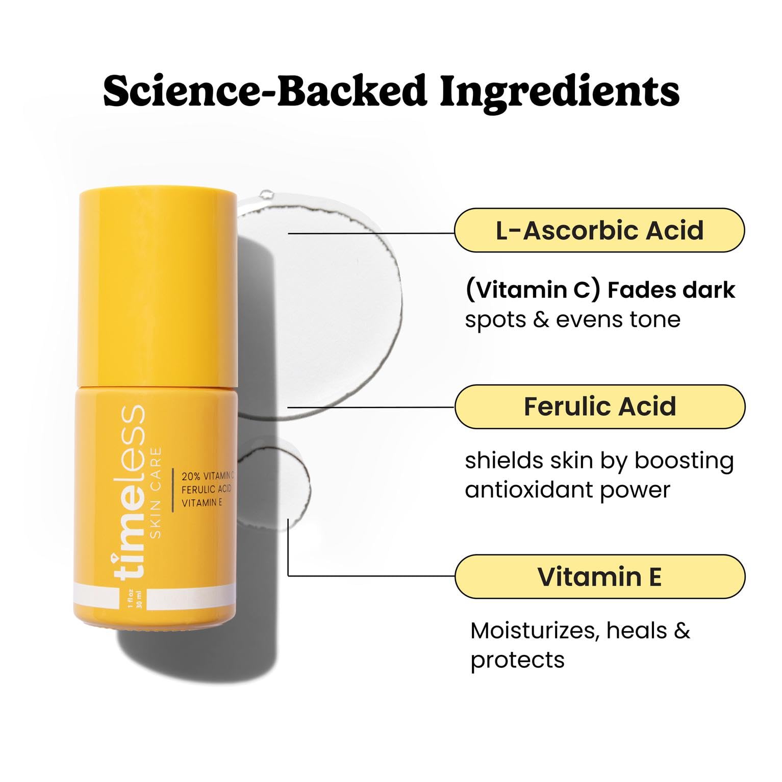 Timeless Skin Care vitamin C serum pump dispenser shown for easy daily use.