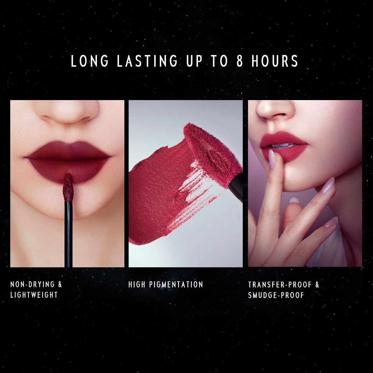 TIMEPHORIA Nebula Velvet Lip Cream demonstrates blurring lip lines with ironed-lip effect