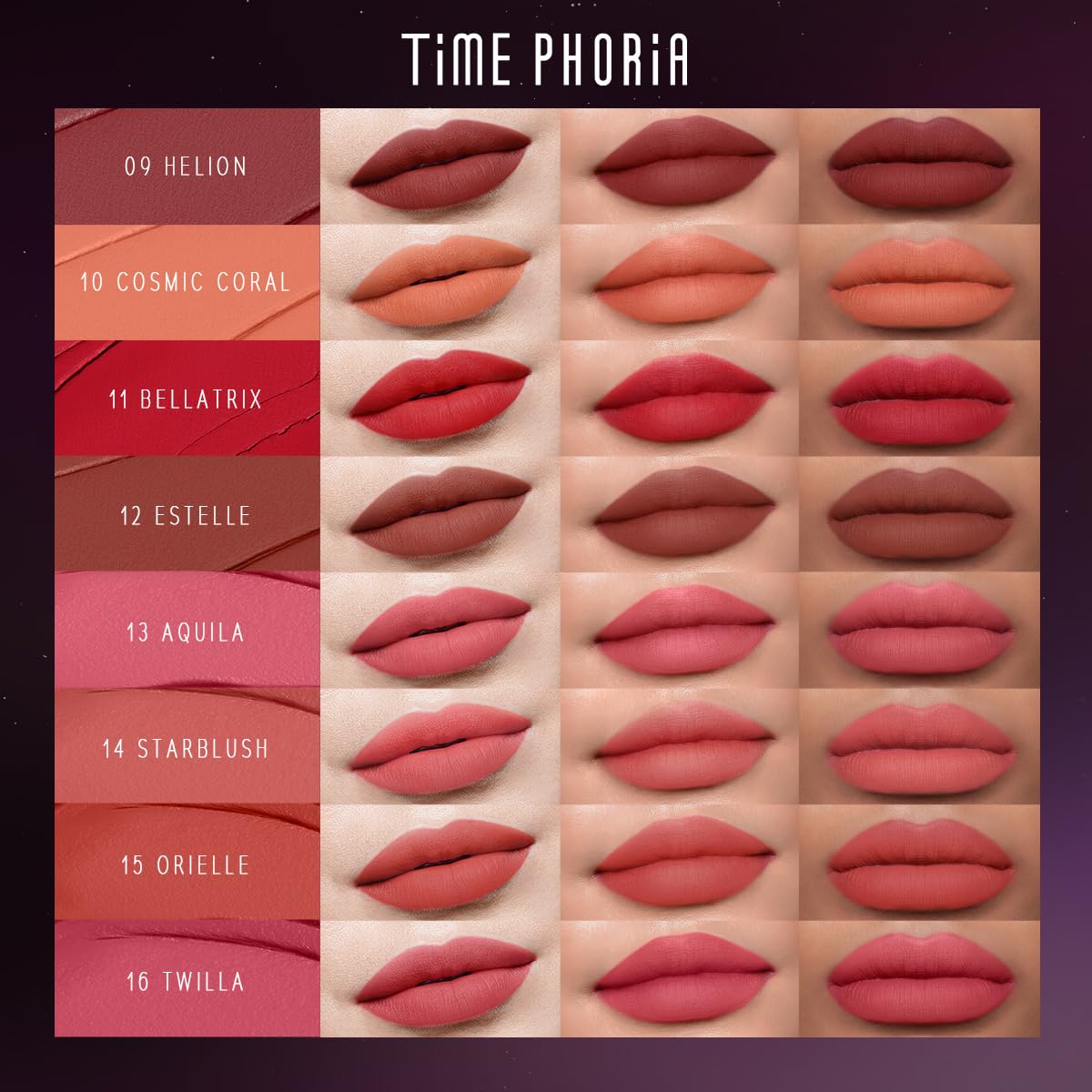 TIMEPHORIA Nebula Velvet Lip Cream shows long-lasting velvet-matte finish