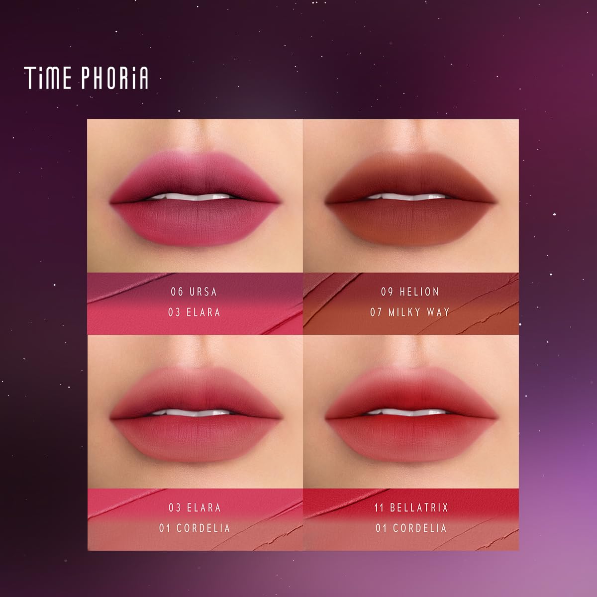 TIMEPHORIA Nebula Velvet Lip Cream moisturizes lips with a non-sticky feel