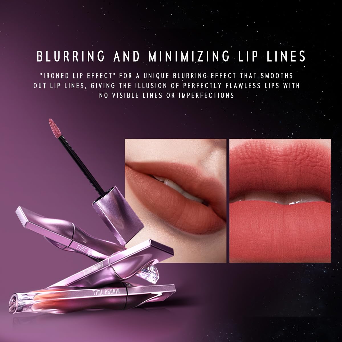 TIMEPHORIA Nebula Velvet Lip Cream withstands water and transfer on lips
