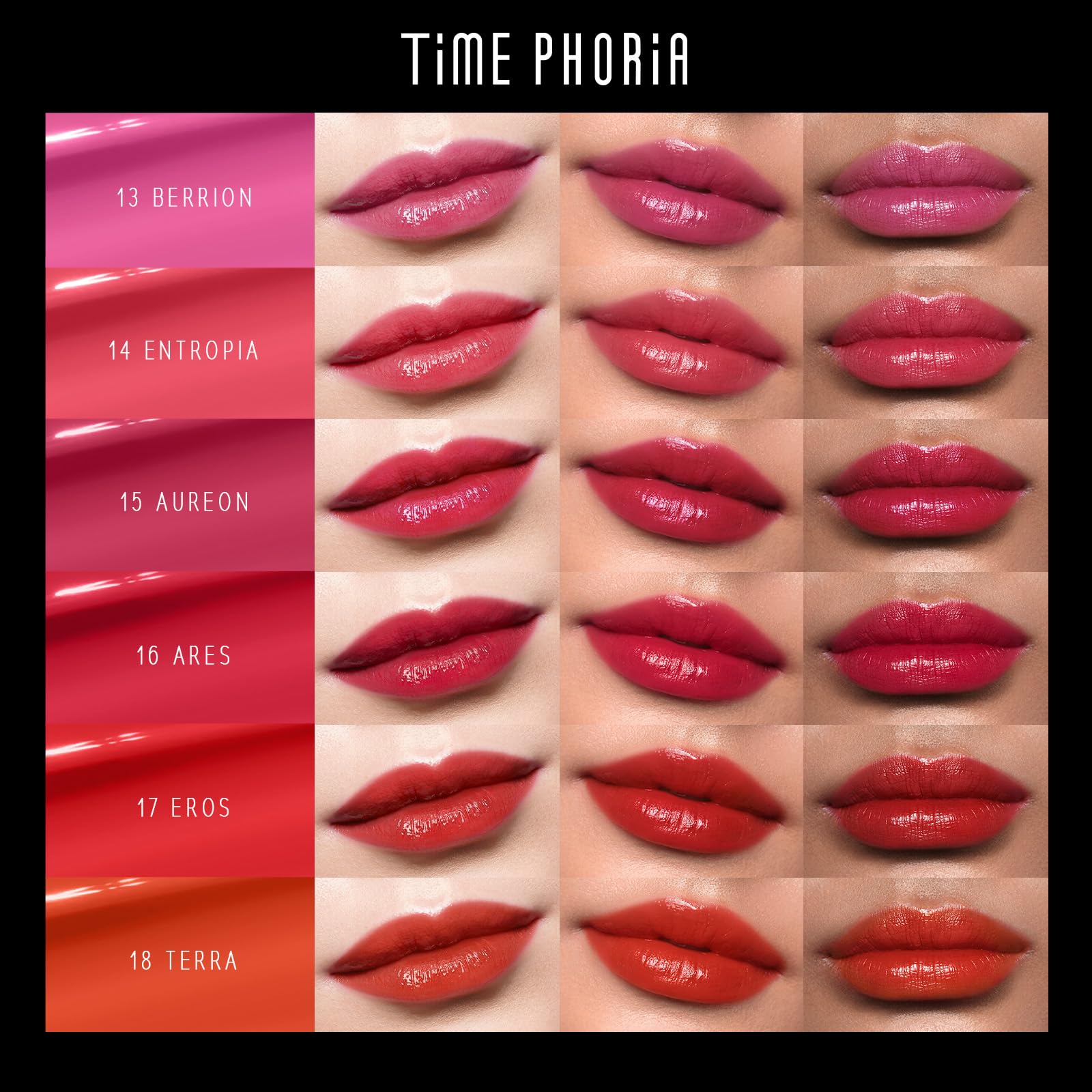 TIMEPHORIA Stellar Dust Lip Stain provides lightweight, film-forming wear.