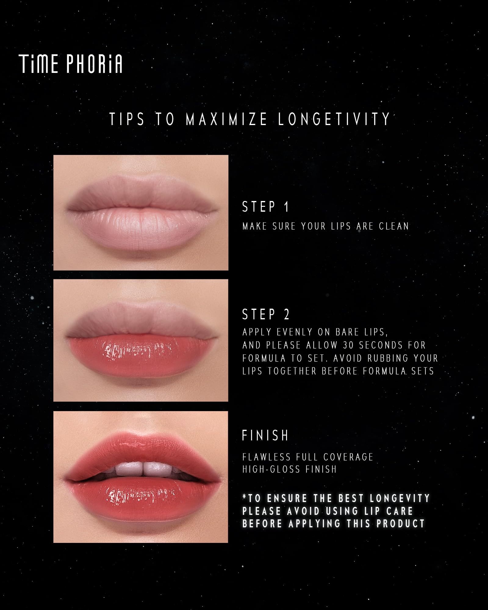 Timephoria Stellar Dust Lip Stain napkin test shows smudge-proof reliability.