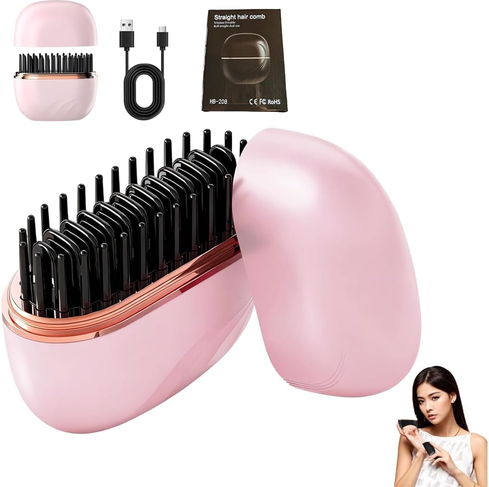TIMLIFE mini straightener pink front view for quick, portable styling on the go