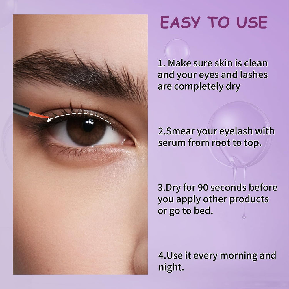 Tinclen eyelash serum ingredients graphic highlighting hydration and oat extract.
