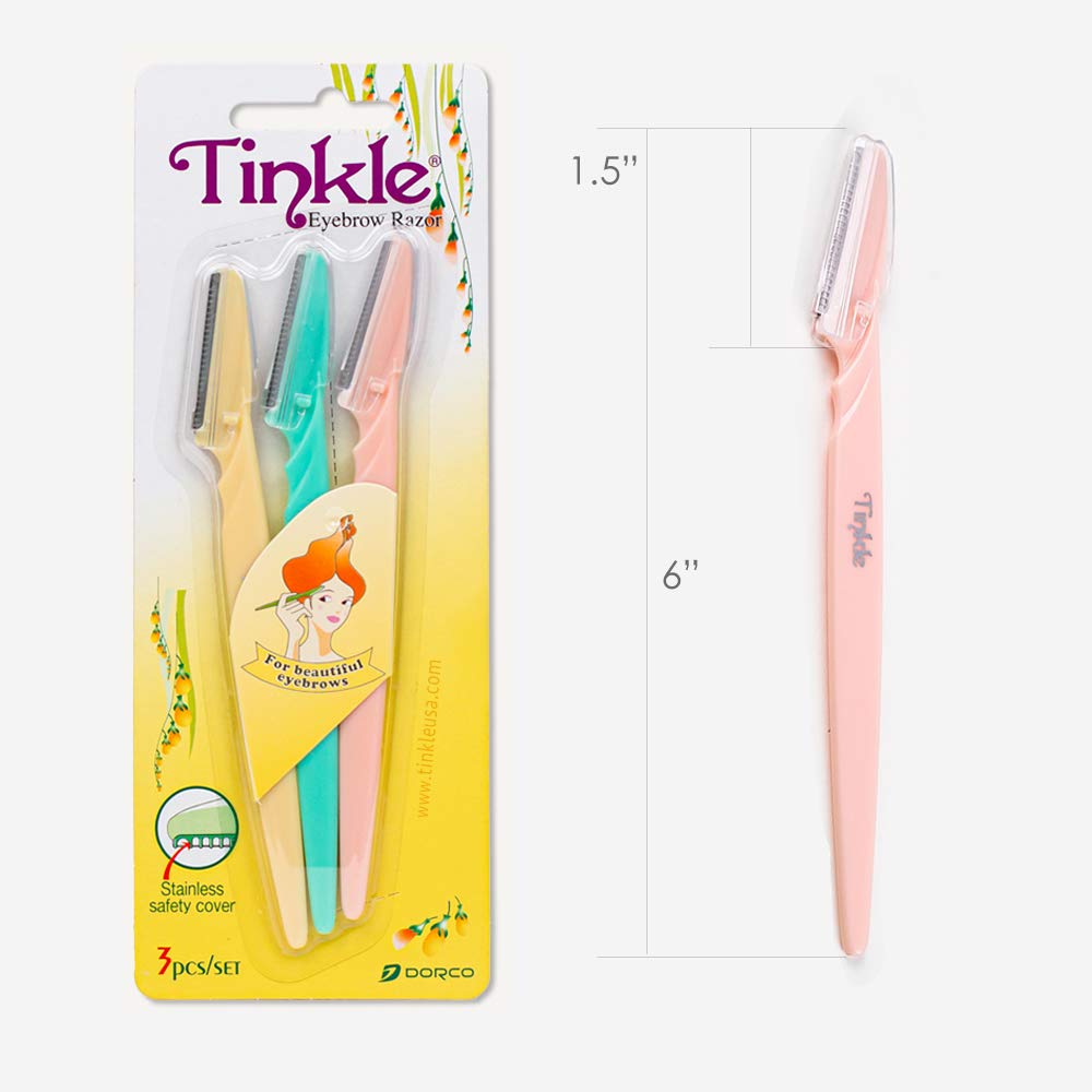 Tinkle Eyebrow Razor safe-painless design closeup emphasizing comfortable hair removal