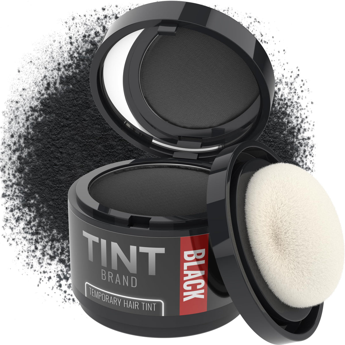 Tint root cover up black hair powder bottle for quick gray coverage.
