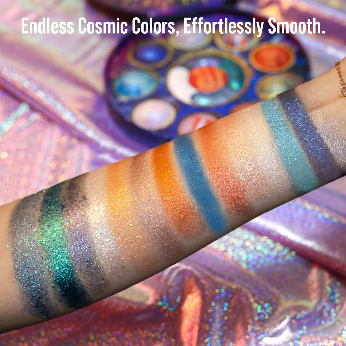 Tintark Galactic Assemble eyeshadow palette moon shimmer swatches for evening radiance