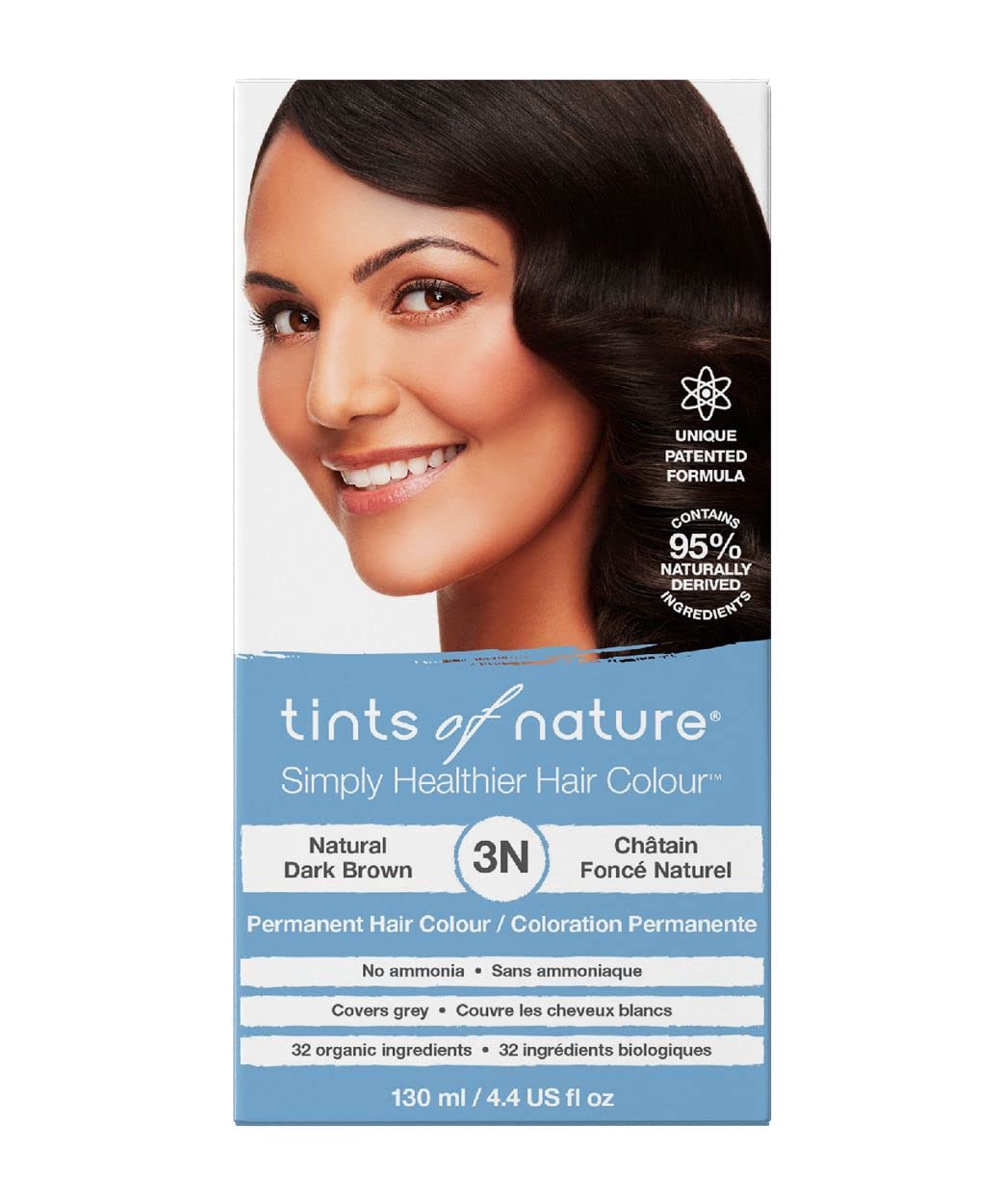 Tints of Nature 3N natural dark brown dye box demonstrates grey coverage ability.