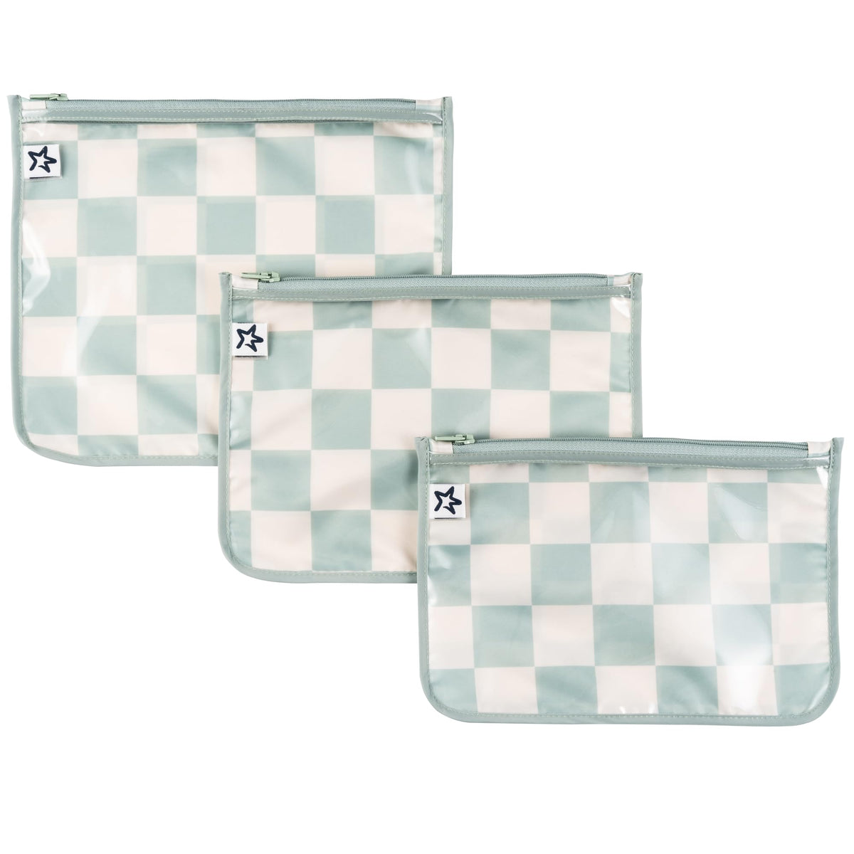 tiny-twinkle diaper bag pouches sage-checkers front view with quick-access pockets