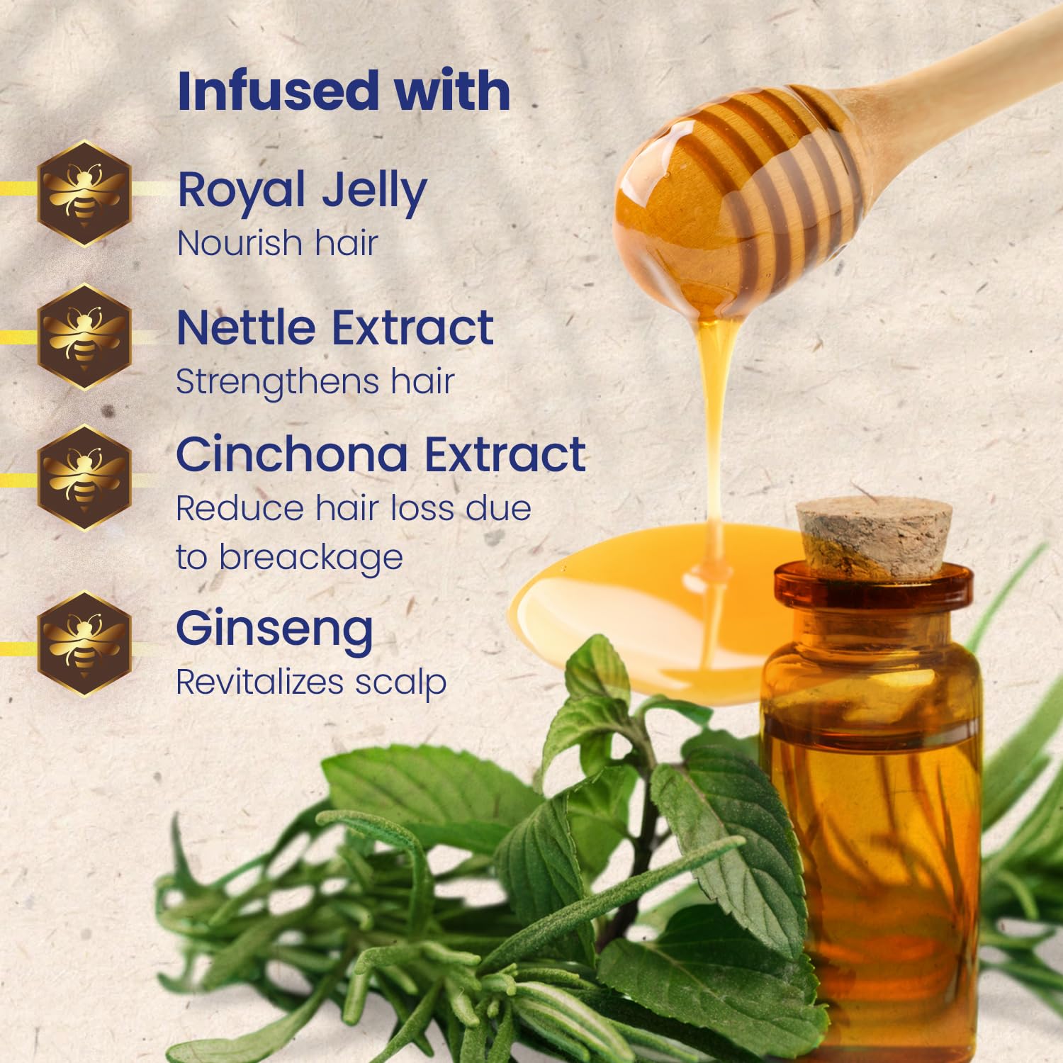 Tio Nacho aloe vera, ginseng and rosemary blend near bottle suggests botanical care for hair.