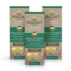 Tío Nacho anti-hair-loss shampoo bottle with rosemary and royal jelly may help reduce hair breakage.