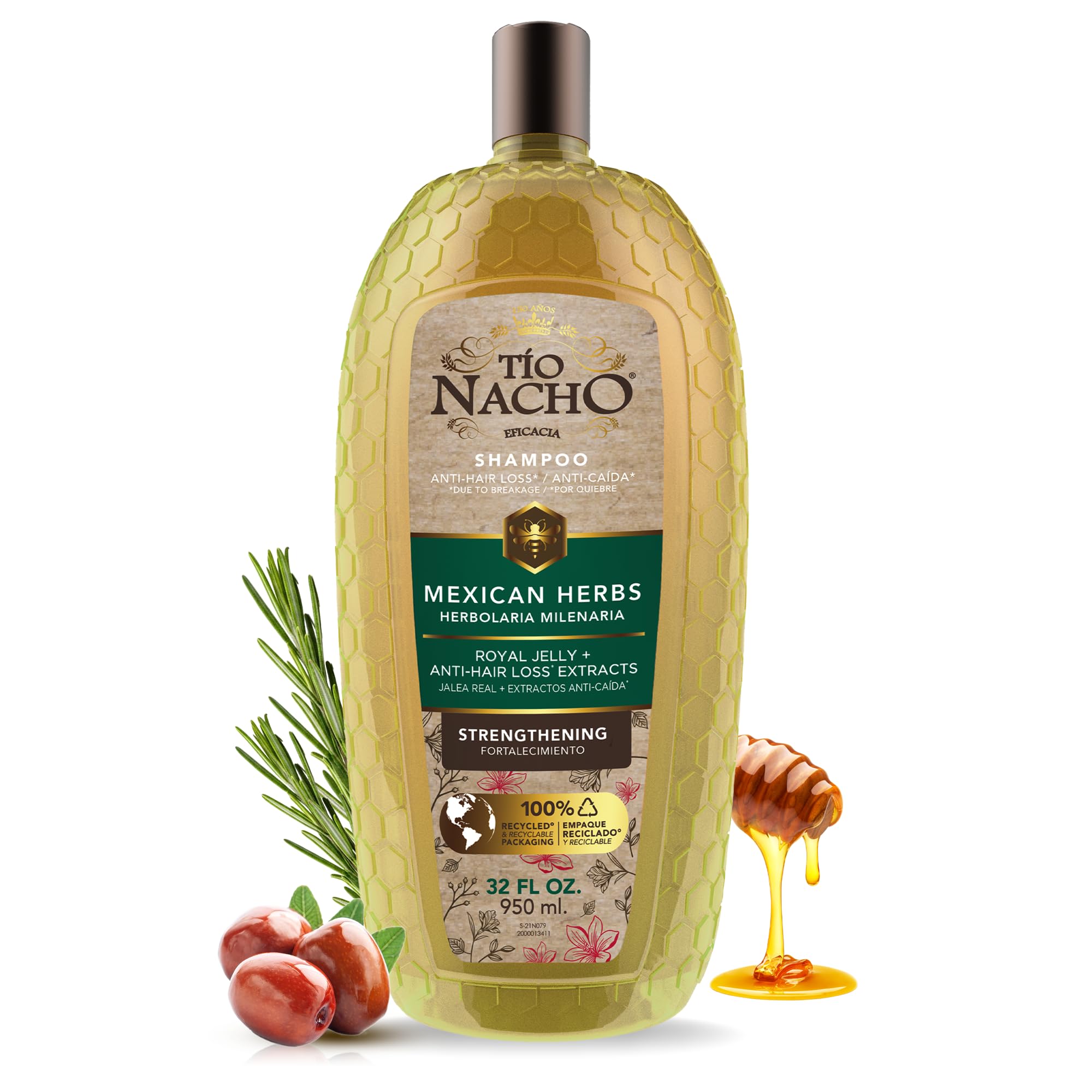 Tio Nacho Mexican Herbs Shampoo bottle boosts strengthening routine with 32 oz size.