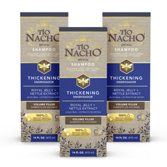 Tio Nacho thickening shampoo bottle demonstrates volume boost for thinning hair.