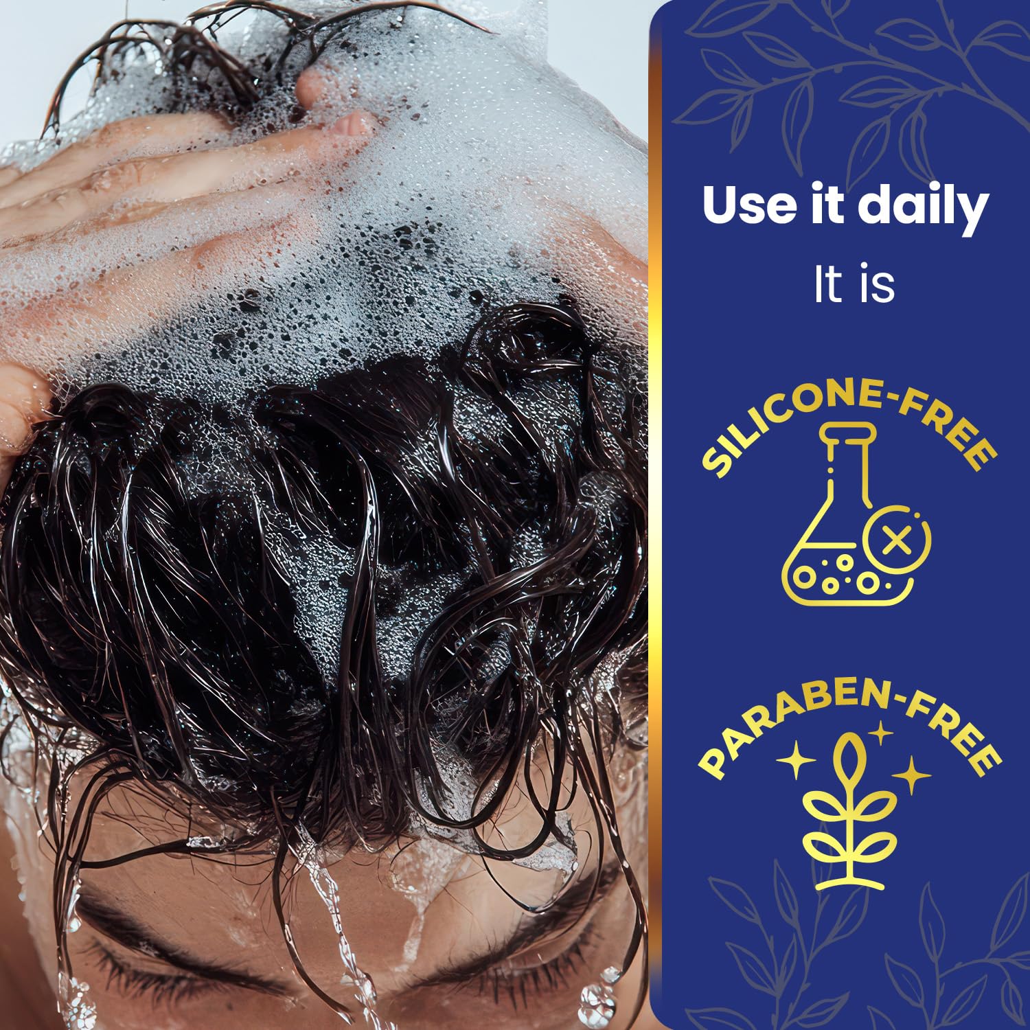 Tio Nacho rich lather on wet hair illustrates gentle cleansing for fine hair.