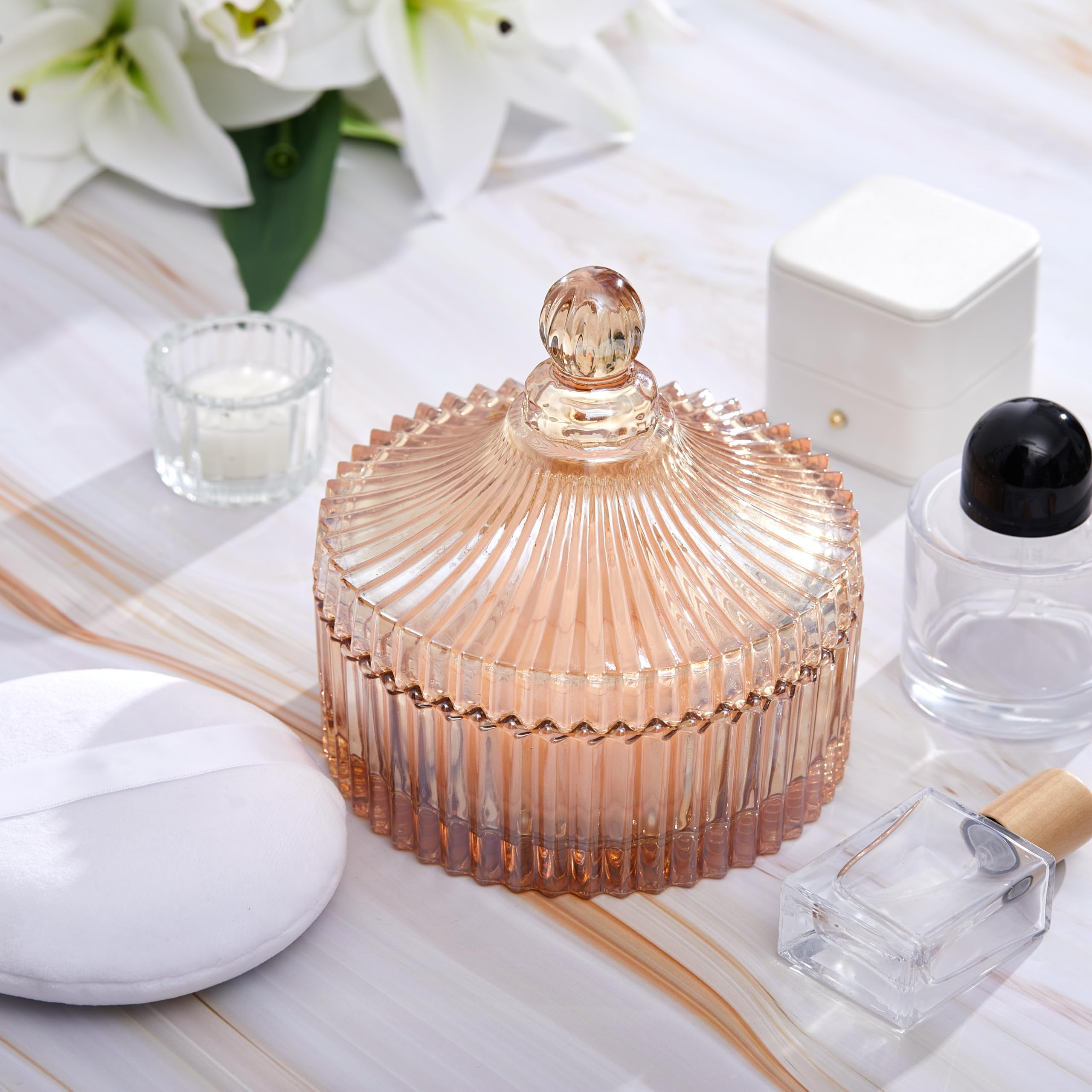 Tioncy amber glass body container with an elegant retro design for powder storage and display.