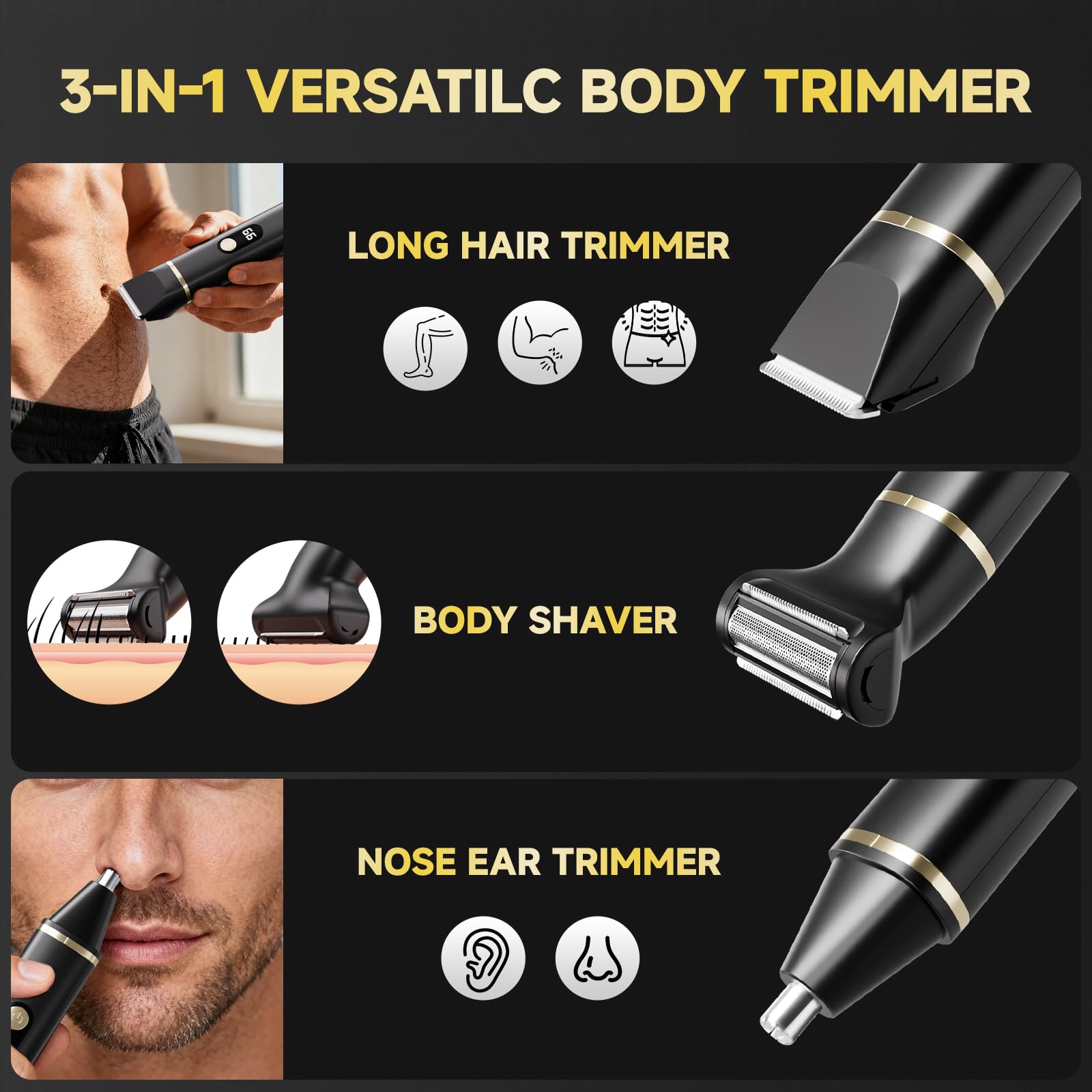 Tiovara nose ear hair cut demonstrates easy nose and ear upkeep.