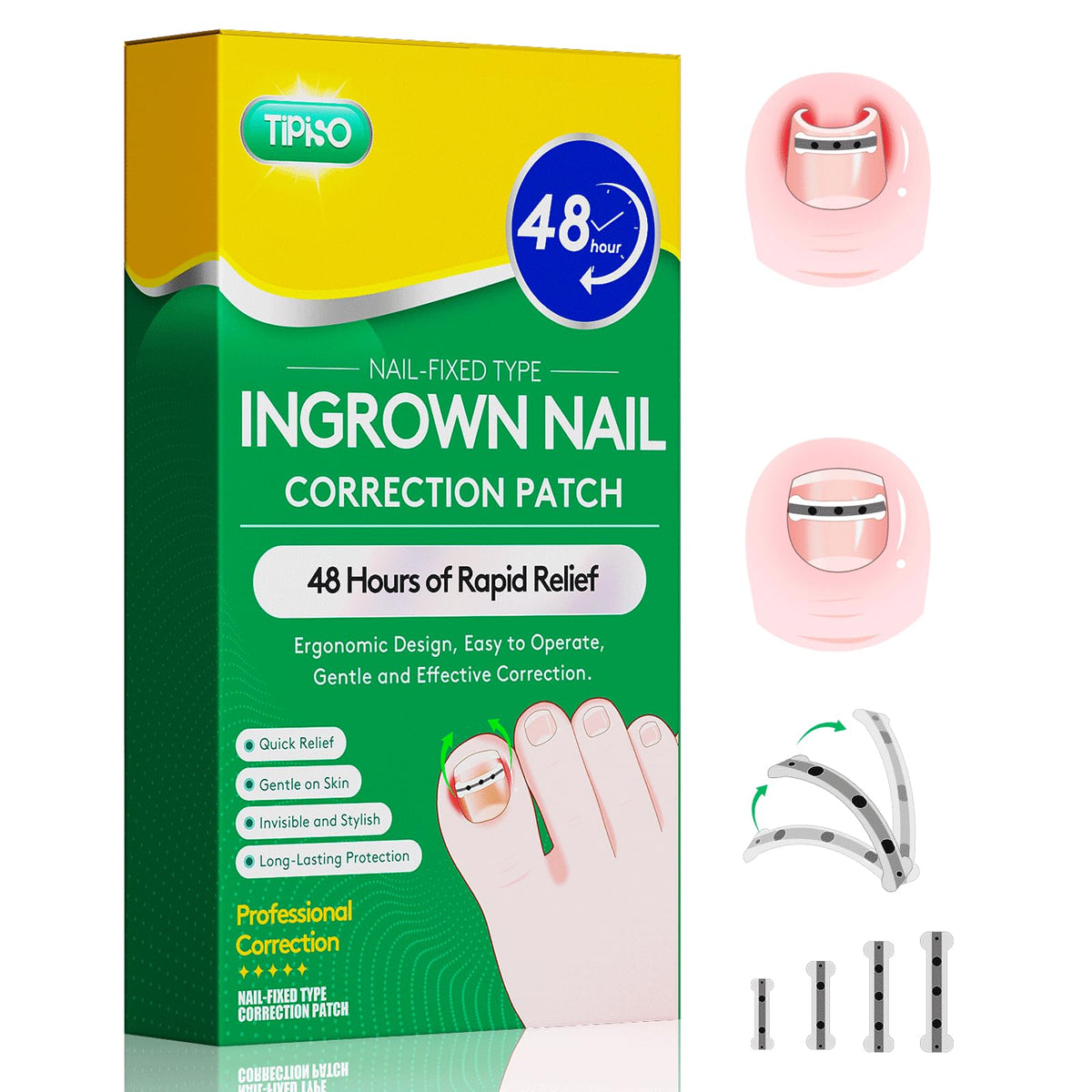 TIPISO memory titanium patch on toe for gradual reshaping
