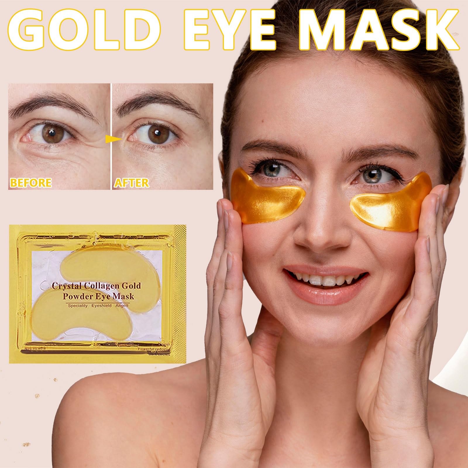 TIRDET 24K gold gel crystal under-eye patches moisturize and refresh tired eyes.
