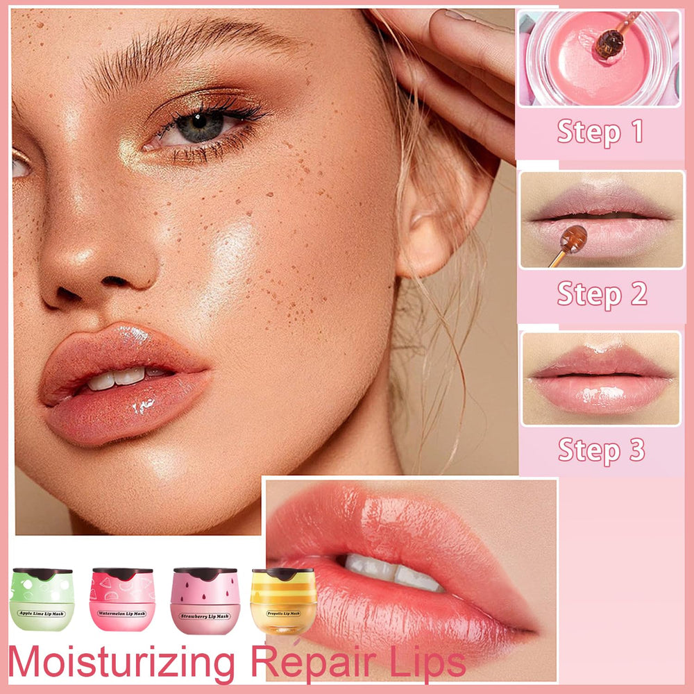 TIRDET apple lip mask scene suggests gentle exfoliation and softening.