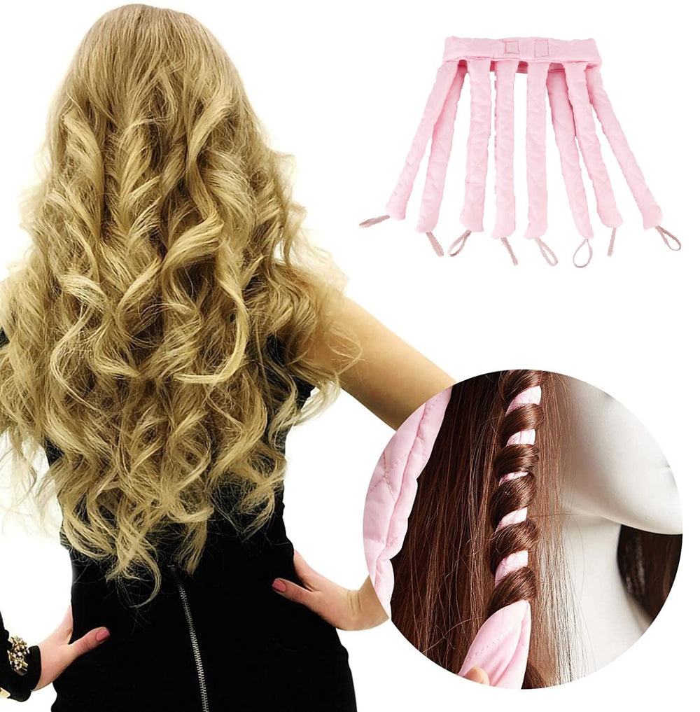 Tirdkid pink heatless curling headband with adjustable velcro for comfortable, all-night wear