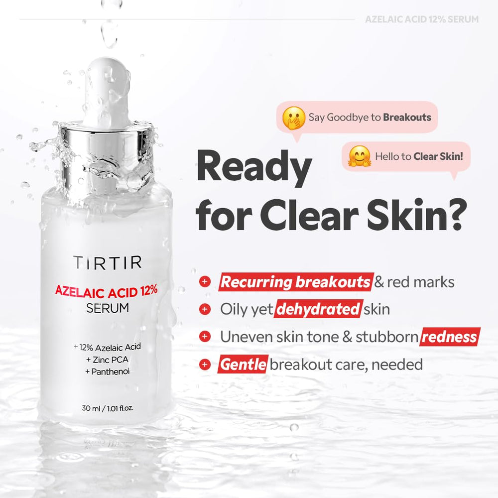 TIRTIR Azelaic Acid 12% Serum application demonstrates soothing feel for sensitive skin.