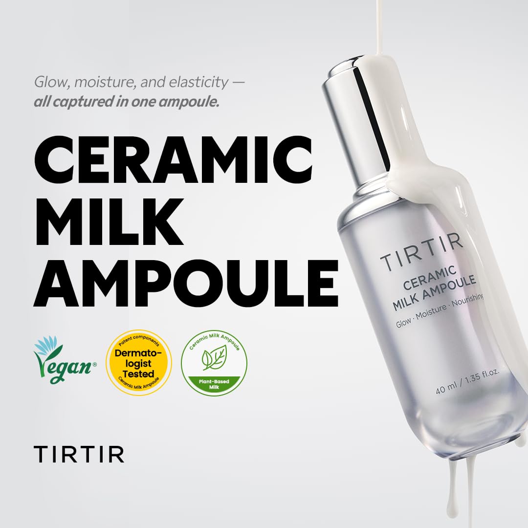 TIRTIR Ceramic Milk Ampoule applying routine demonstrates quick absorption for non-greasy finish.