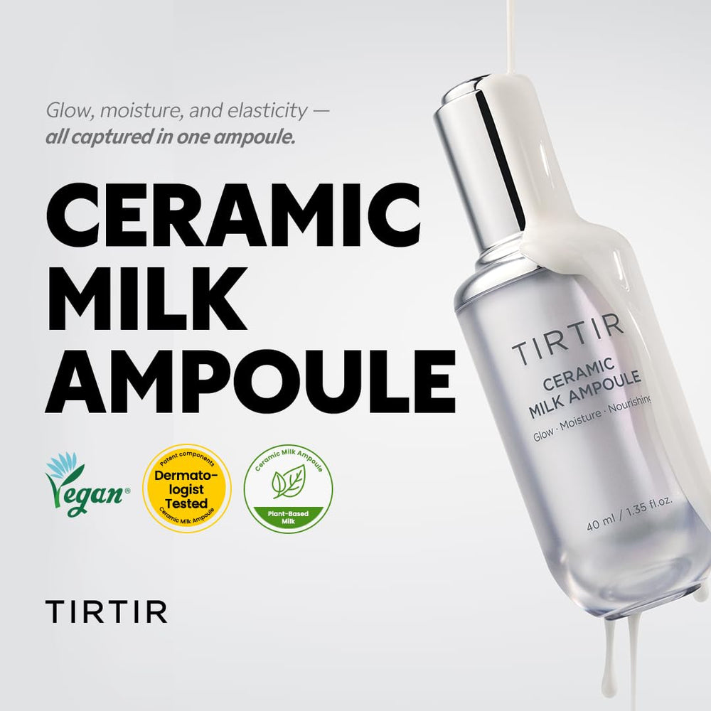 TIRTIR Ceramic Milk Ampoule applying routine demonstrates quick absorption for non-greasy finish.