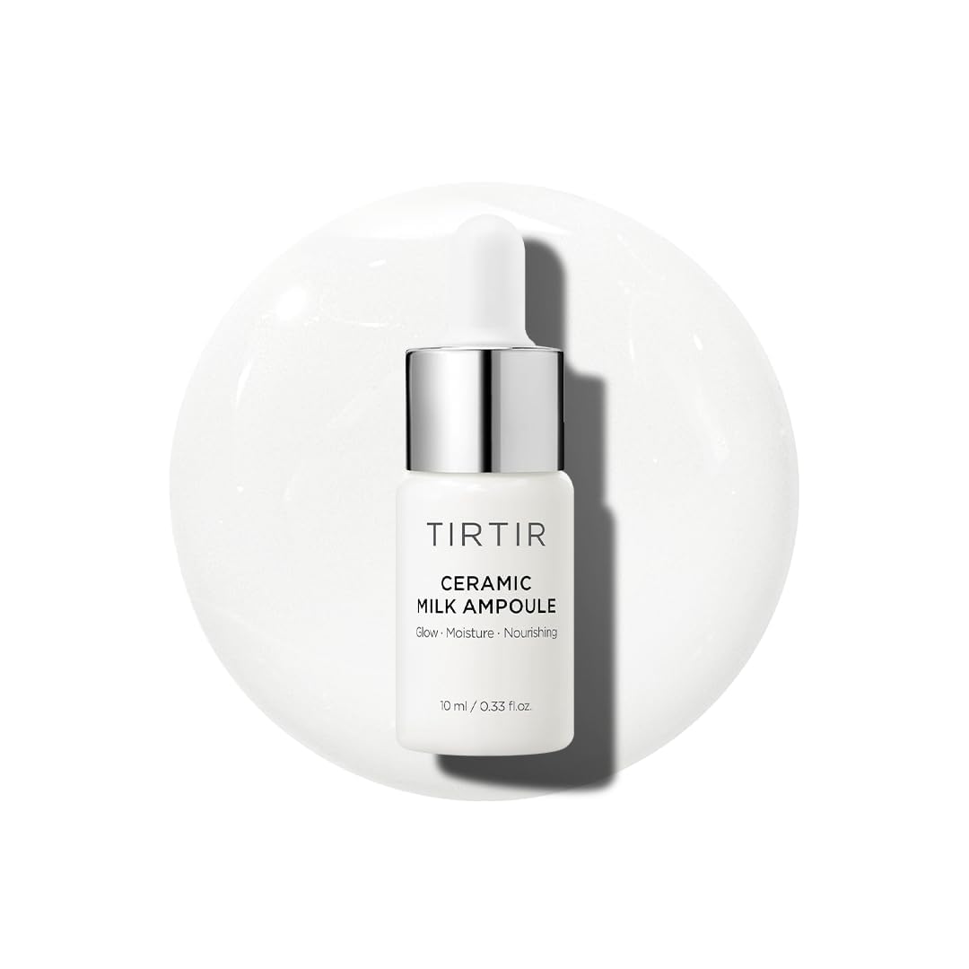 TIRTIR Ceramic Milk Ampoule bottle closeup shows hydration glow