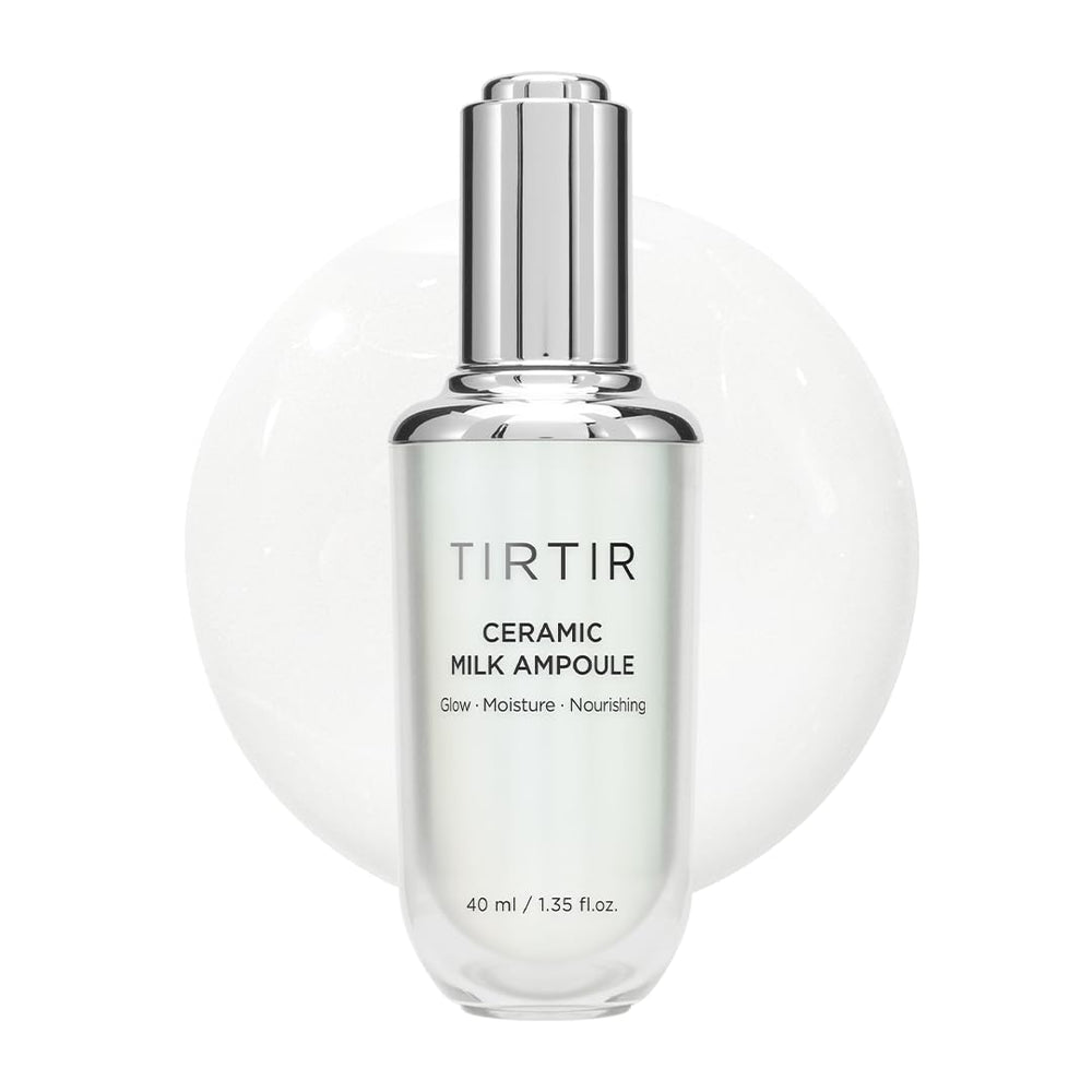 TIRTIR Ceramic Milk Ampoule bottle showcasing premium packaging and hydration promise