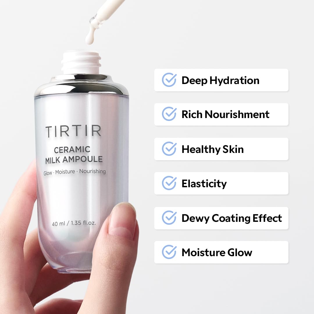 TIRTIR Ceramic Milk Ampoule ferments illustrate lightweight texture and fast absorption.
