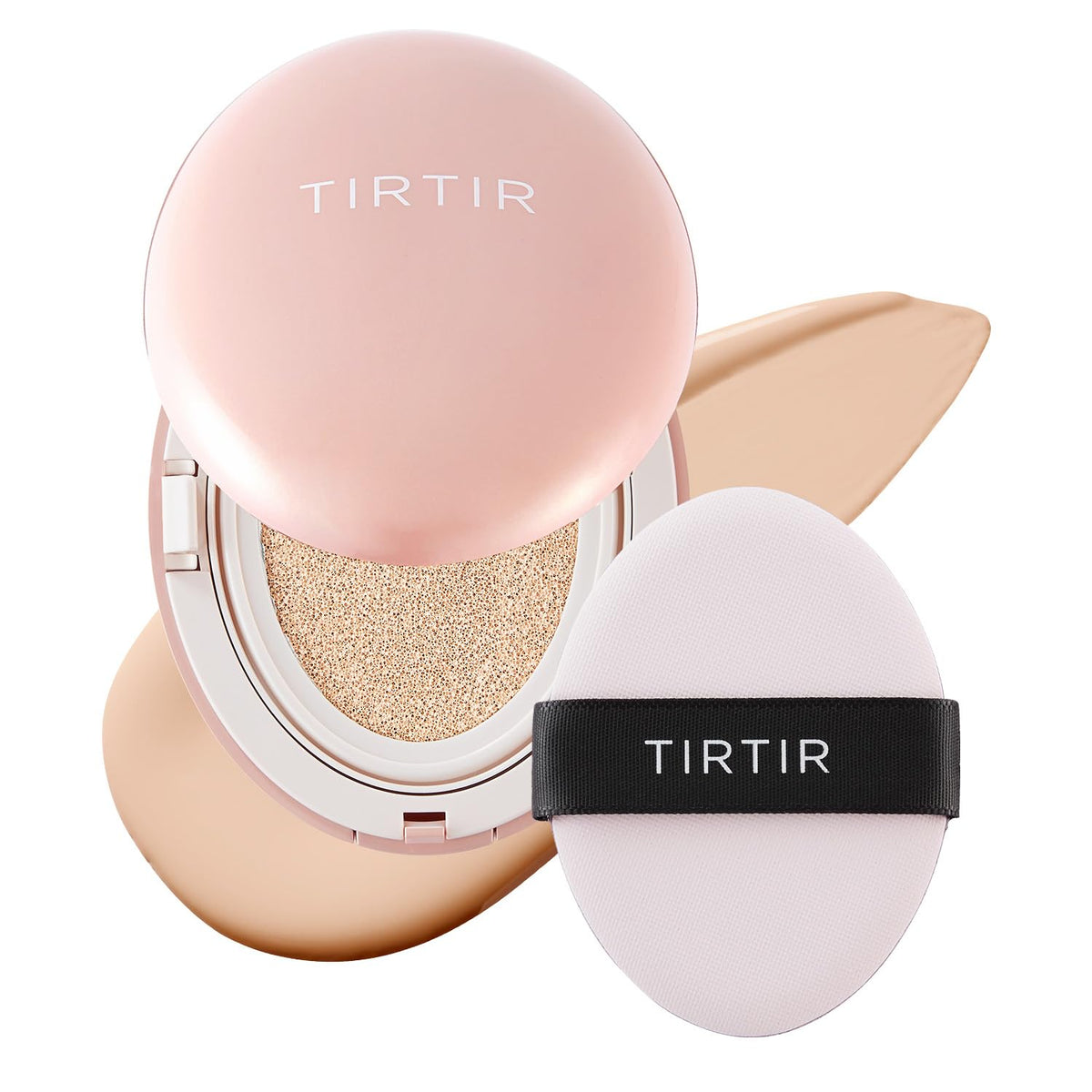 TIRTIR mask-fit-all-cover pink compact demonstrates high-coverage cushion for a flawless base.
